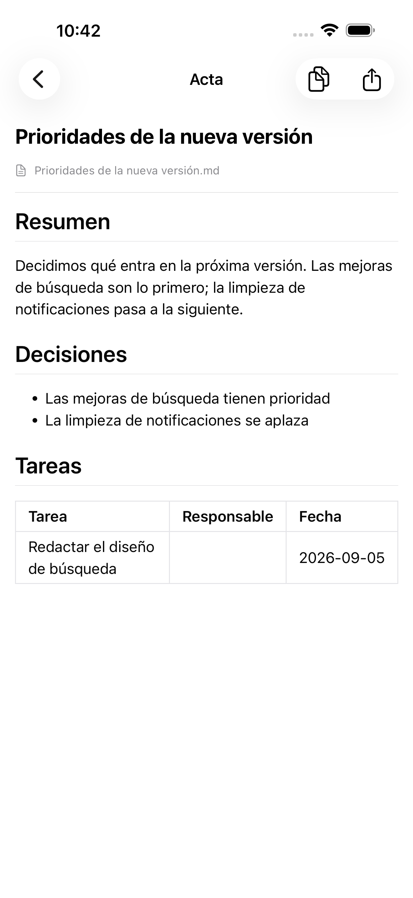 Acta generada