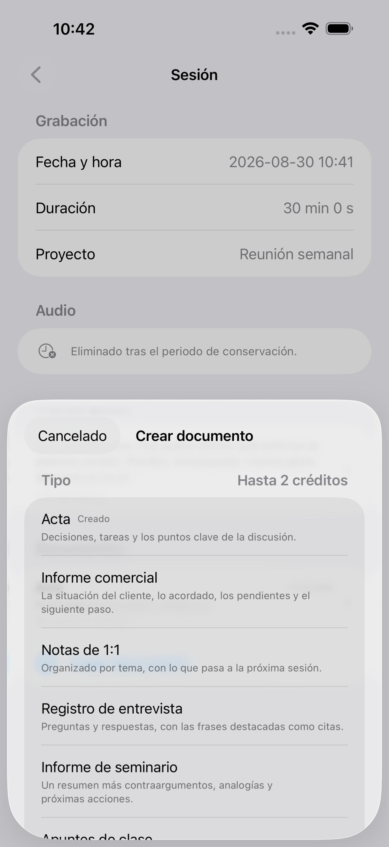 Elección del tipo de documento